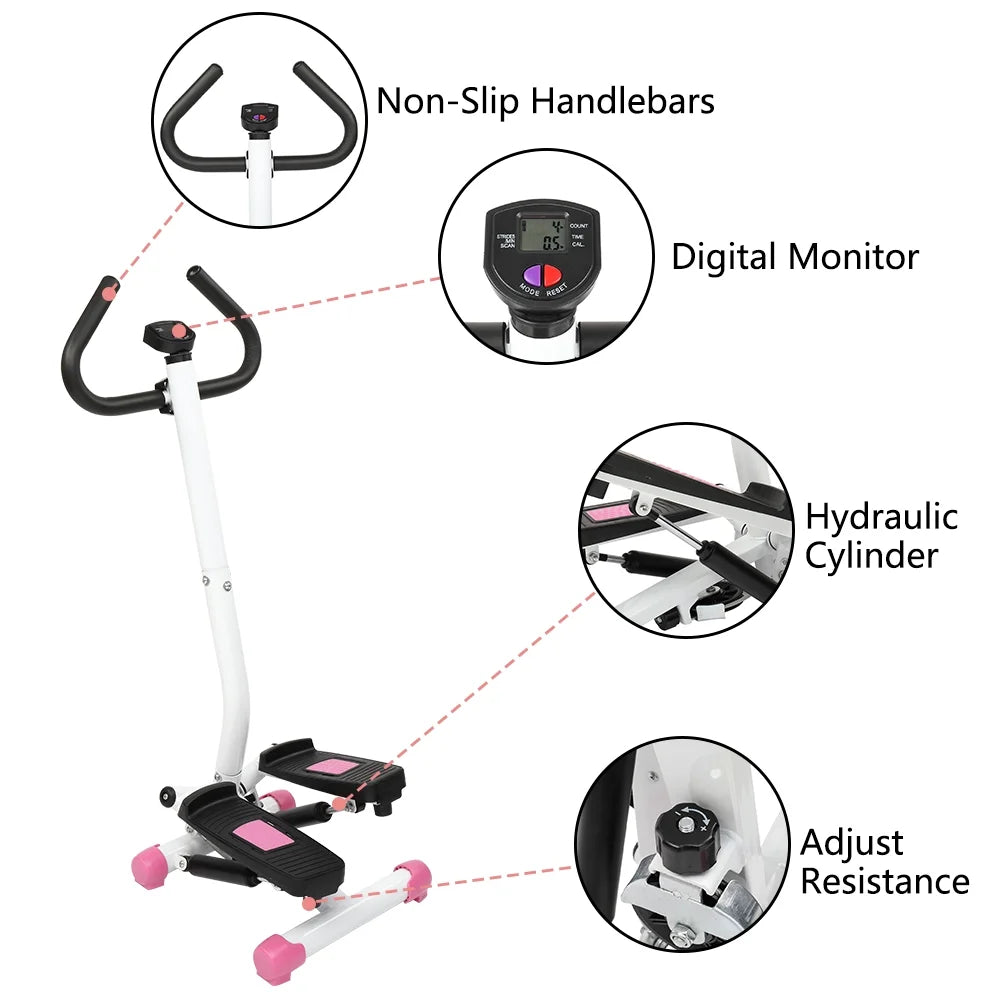 Mini Aerobic Stepper, Stair Climber Twist Fitness Machine with Handle, Pink